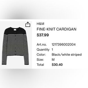 H&M Monochrome Striped Knit Cardigan